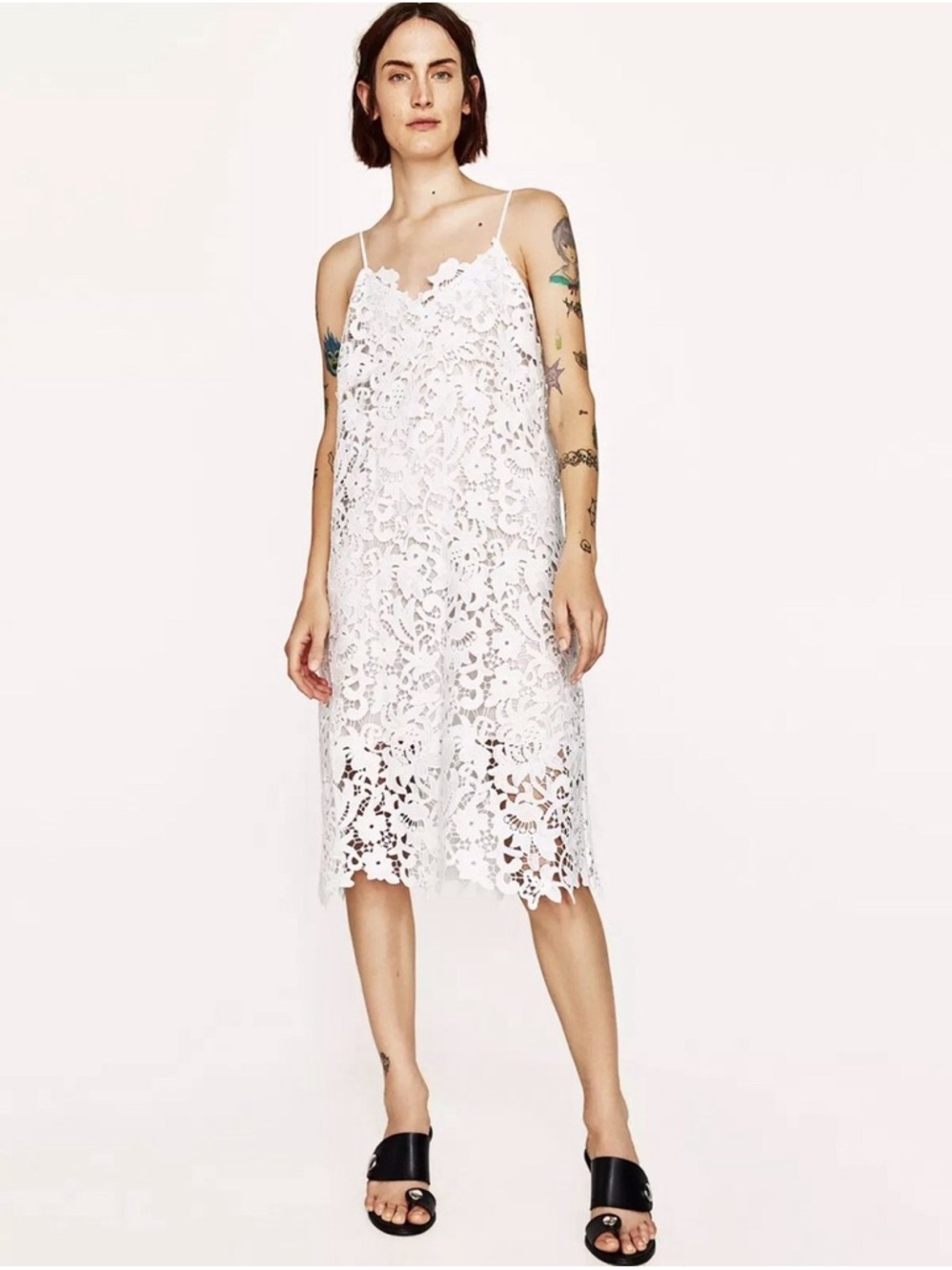 Zara White Lace Slip Dress